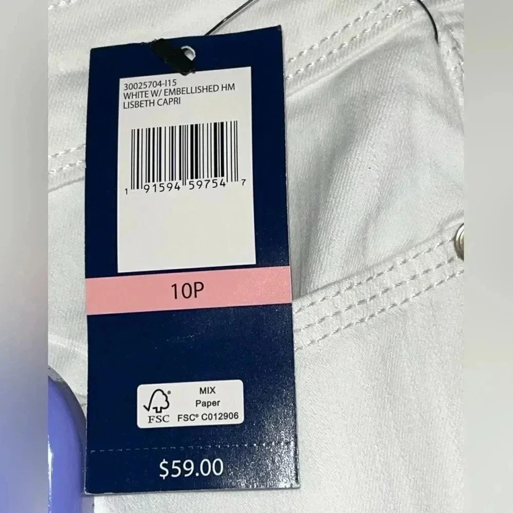 Bandolino size 10P stretch curvy white denim capris with embellished ankles NWT - Picture 7 of 15